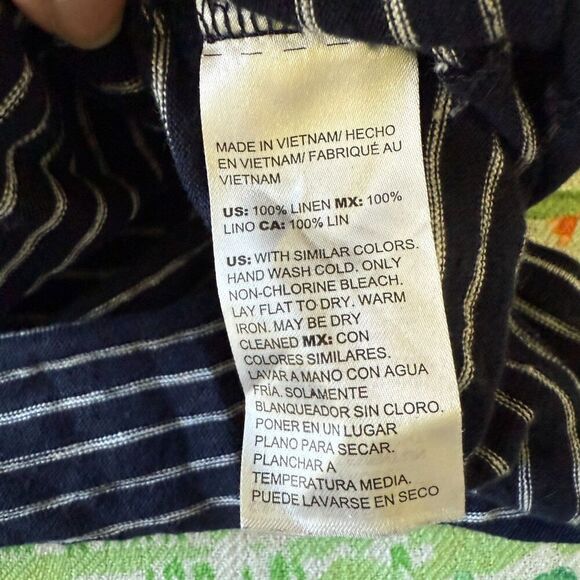 Chico's 100% Linen Boat Striped Cropped Nautical Flowy Boxy Summer Top Size M - Picture 3 of 4